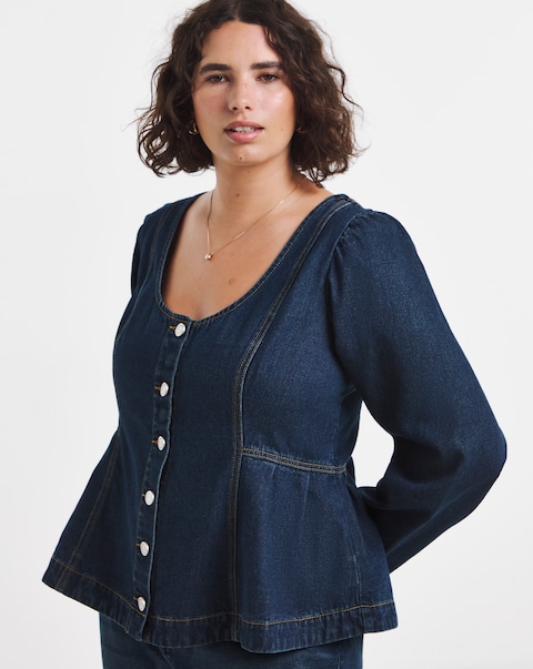 Simply Be Indigo Denim Peplum Top