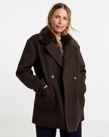 Chocolate Faux Fur Collar Pea Coat
