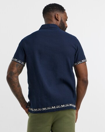 Navy Embroidered Short Sleeve Shirt