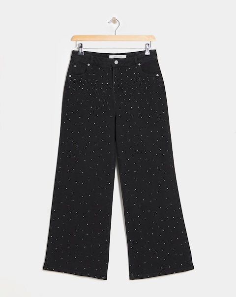 Black Embellished Wide Leg Jeans