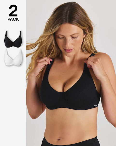 Slimma (2 Pack) Cotton Full Cup Wired Bras (B-G) White/Black
