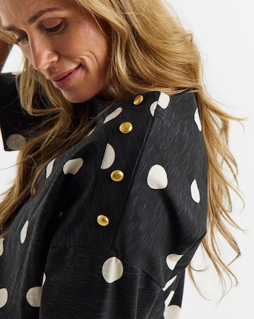 Spot Print Button Shoulder Longline Top