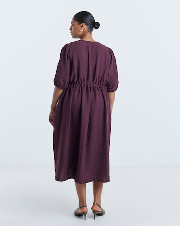 Simply Be Burgundy Textured Waist Detail Midi Dress
