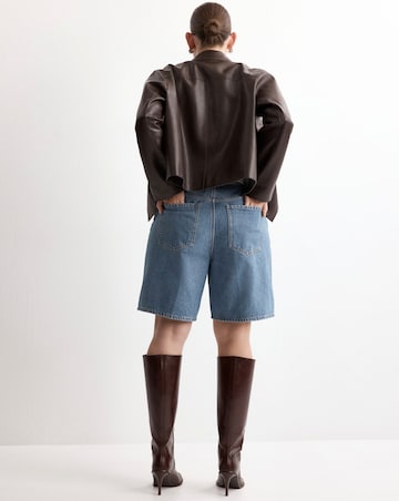 Mango High-Waist Straight-Fit Bermuda Denim Shorts