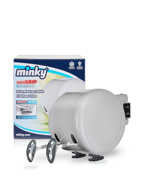 Minky SureGrip 30m Retractable Clothes Line & 48 Pack of Pegs