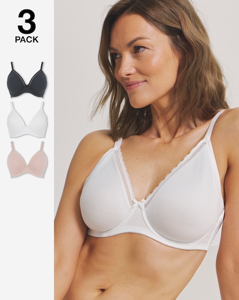 Pretty Secrets (3 Pack) New Claire Cotton Moulded Full Cup Wired Bras (B-E)