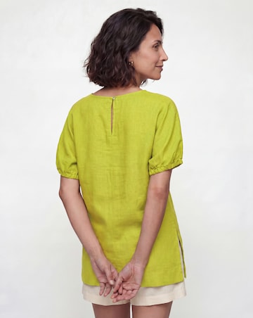 Chartreuse Linen Mix Elasticated Cuff Boxy Top