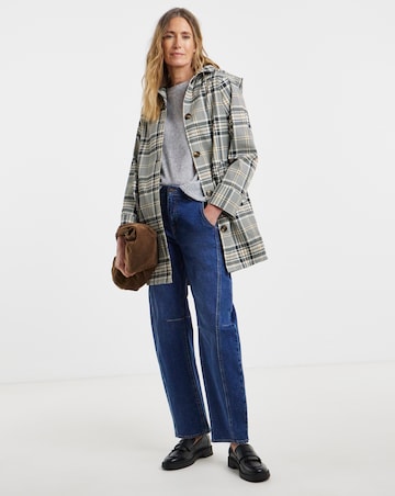 Hooded Check Print Trench Car Coat