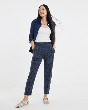 Navy Print Tie Waist Jersey Tapered Trouser