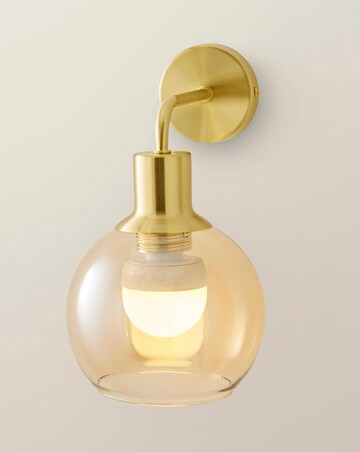 ValueLights Bellamy Brushed Gold Rechargeable Amber Glass Wall Light