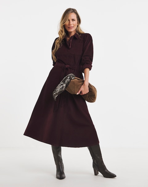 Burgundy Cord Long Sleeve Dress
