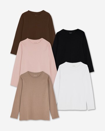 Black, White, Chocolate, Mocha, Blush 5 Pack Crew Neck Long Sleeve T-Shirt