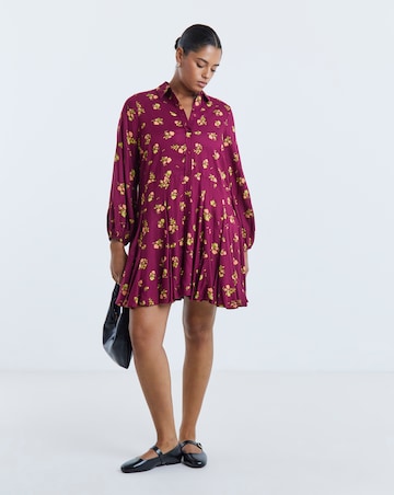 Simply Be Ditsy Print Long Sleeve Godet Shirt Dress