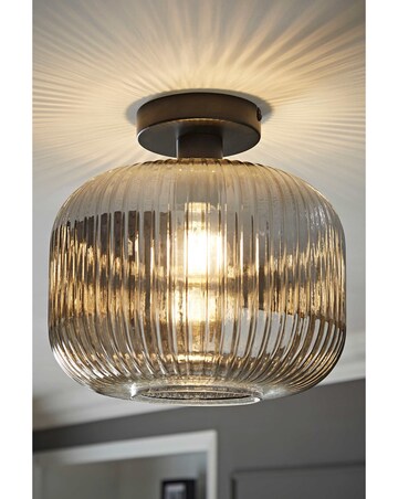 ValueLights Calpe Large Matte Black Ribbed Smoke Glass Ceiling Light
