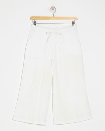 Pure Cotton Textured Cropped Wide Leg Culottes