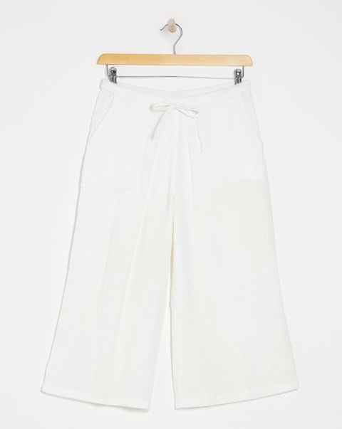 Pure Cotton Textured Cropped Wide Leg Culottes