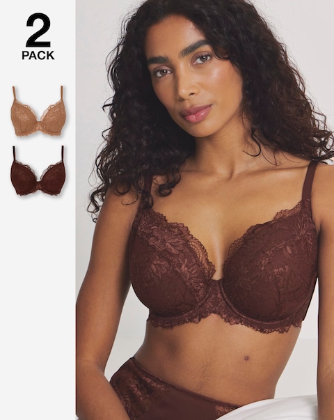 Pretty Secrets Ella (2 Pack) Padded Plunge Wired Bras (B-G)