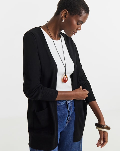 Fine Knit Black Longline Edge to Edge Cardigan