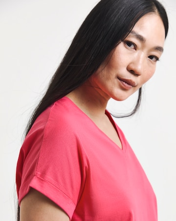 Pink V-Neck Short Sleeve Longline Curved Hem Top