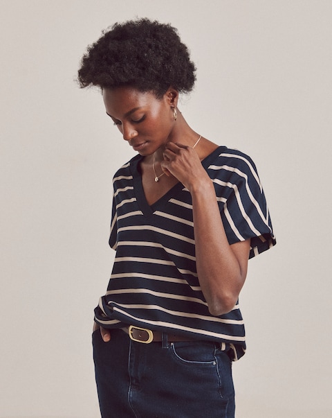 Anthology Stripe V Neck T-Shirt