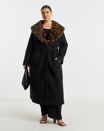 Leopard Faux Fur Collar Coat