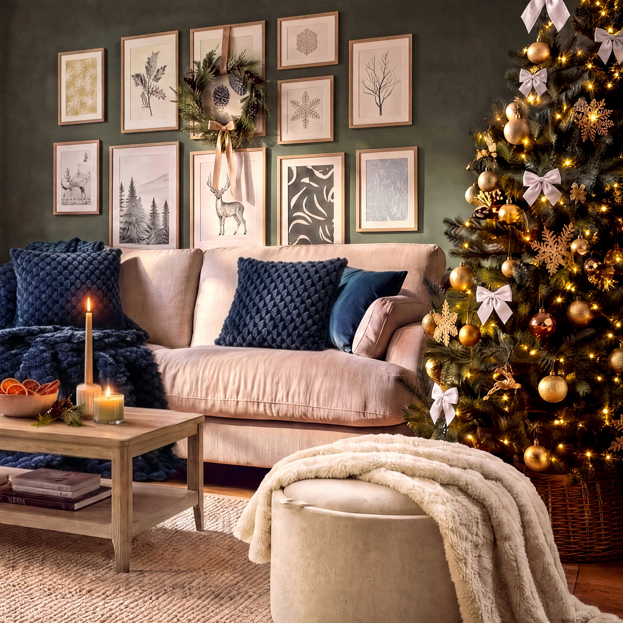 Living room decorated in Christmas decorations