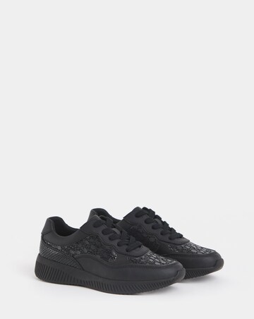 Heavenly Soles Rosetta Lace Up Patterned Leather Trainer - Wide Fit (E)