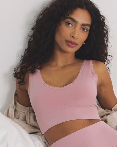 Pretty Secrets Lace Trim Longline Comfort Bra Pink