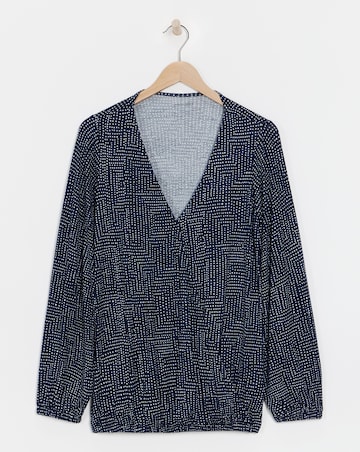 Printed Wrap Long Sleeve Bubble Hem Top