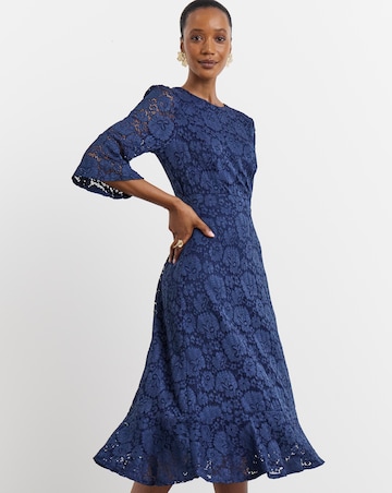 Joanna Hope Fluted Sleeve Stretch Lace Midi Dress