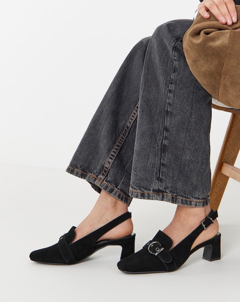 Sarah Buckle Detail Suede Slingback Shoes - Wide Fit (E)