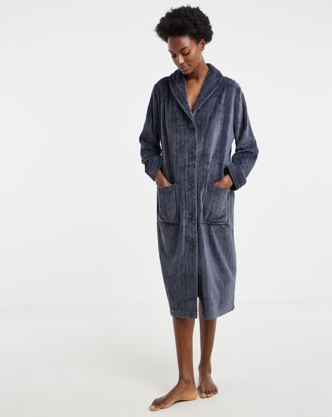 Pretty Secrets Button Through Fleece Gown Navy