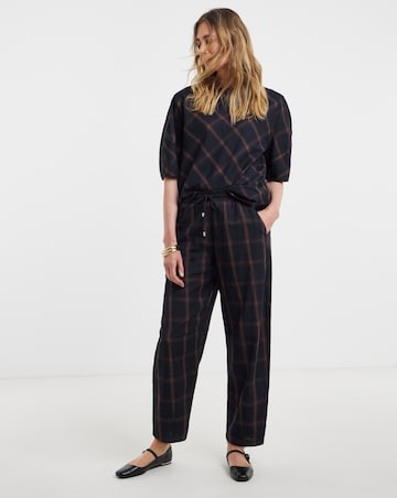 Navy Check Structured Sleeve Top