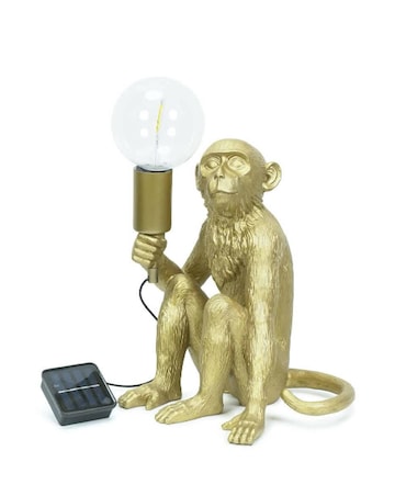 ValueLights Solar Powered Outdoor Garden Gold Monkey Table Lamp Light