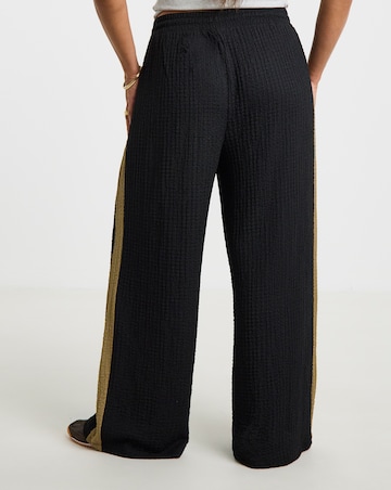 Simply Be Black Textured Jersey Wide Leg Side Stripe Trousers