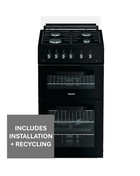 Hotpoint HDG5GCB 50cm Gas Double Cooker - Black + installation