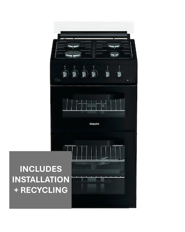 Hotpoint HDG5GCB 50cm Gas Double Cooker - Black + installation