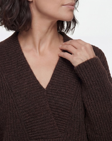 Chocolate Deep V Neck Knitted Jumper