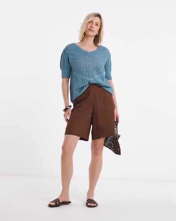 Blue Crochet V Neck Short Sleeve Jumper