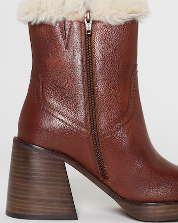 Kai Leather Fur Cuff Platform Boots - Extra Wide Fit (EEE)