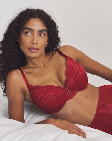 Pretty Secrets Padded Plunge Lace Push Up Bra (B-F) Dark Red