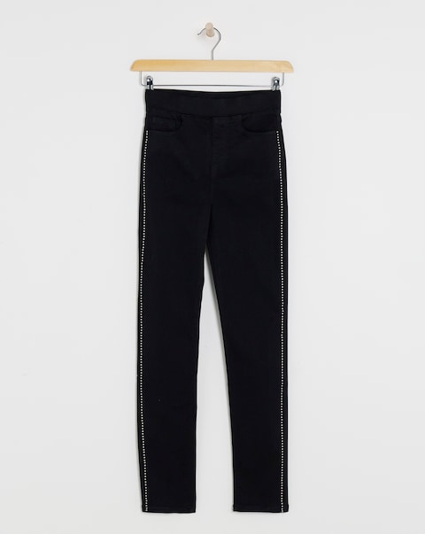 Black Embellished Side Slim Jegging