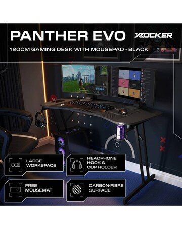 X Rocker Panther Evo 120cm Gaming Desk with Mousepad - Black