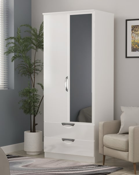 Haydn Ready Assembled 2 Door 2 Drawer Mirrored Wardrobe - Kids