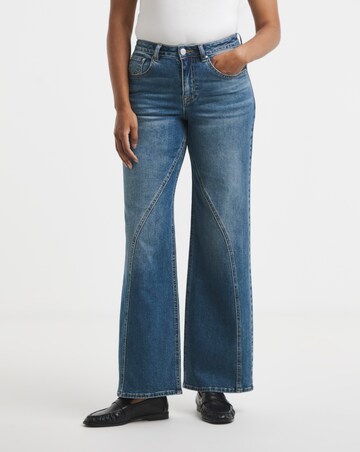 Mid Blue Seamed Wide Leg Jeans