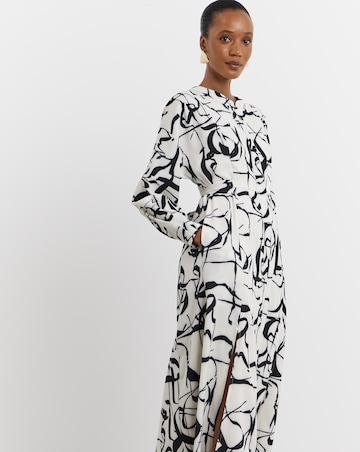 Joanna Hope Ivory Print Tie Waist Shirt Dress