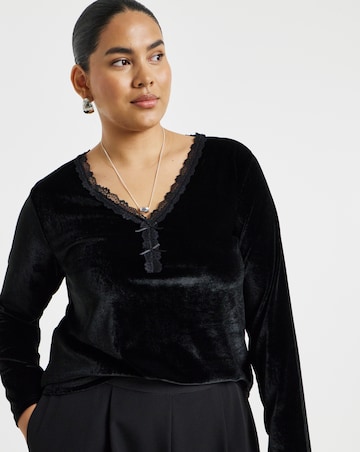 Simply Be Black Velvet Lace Trim Top
