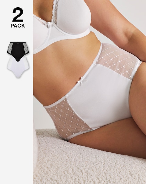 Pretty Secrets (2 Pack) Rachel Embroidery Deep Briefs Black/White