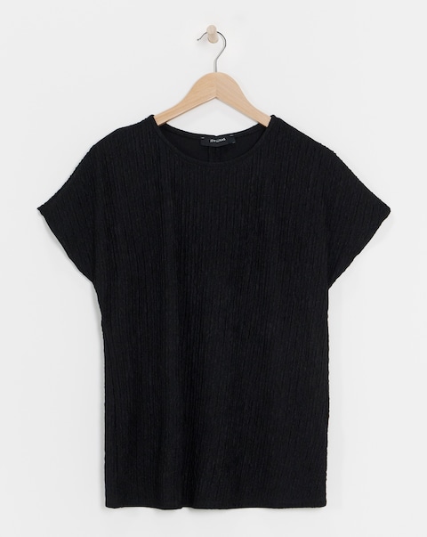 Black Crew Neck Textured Top