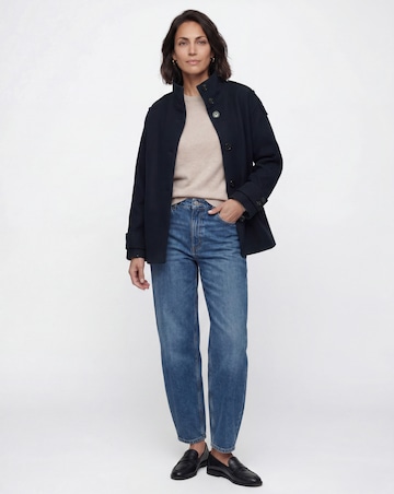Navy Funnel Neck Short Jacket
